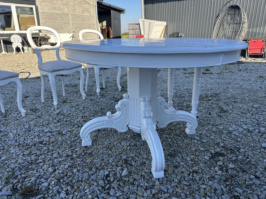 Stylowy stol rozkladany bialy z krzeslami