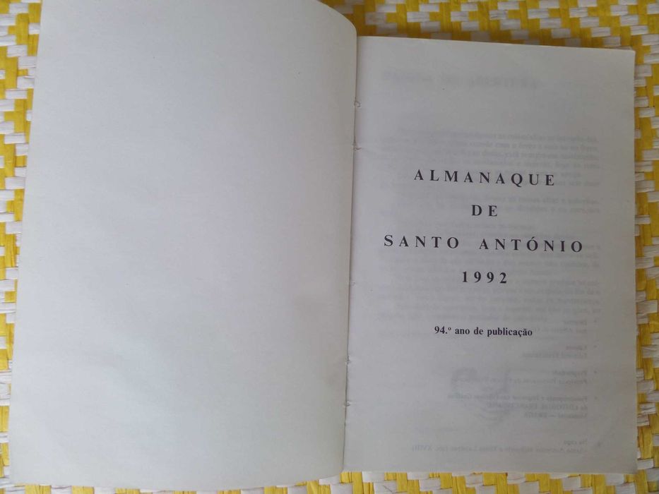 ALMANAQUE DE SANTO ANTÓNIO – 1992
Editorial Franciscana