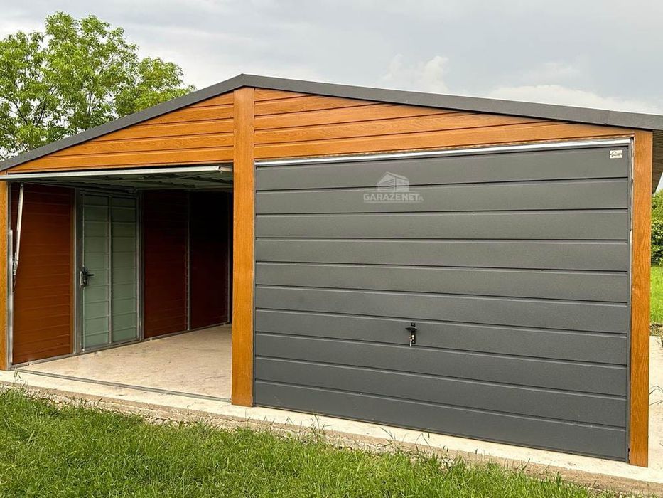 GARAŻ BLASZANY 6m x 6m 2x Brama Drzwi 2x Okno Drewnopodobny 6X6 GB287