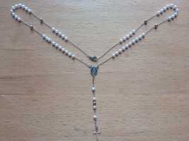 Różaniec stalowy ze stali biały naszyjnik biżuteria sztuczna
