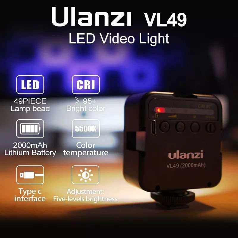 Mini luz LED ulanzi vl49 2000mah para vlog e Streaming NOVO