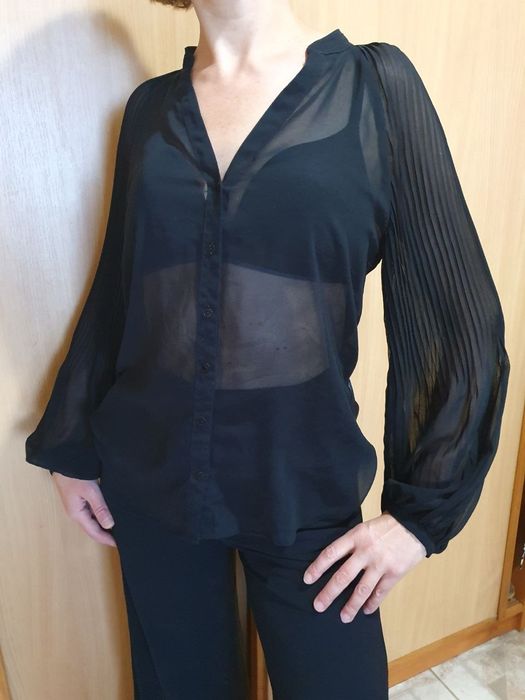 Чорна блуза Zara Basic з легкого шифону