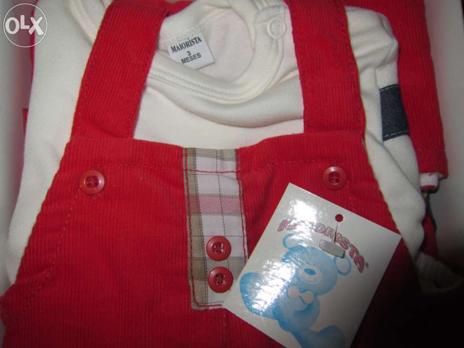 Conjunto de menino macacão vermelho de bombasine + camisola 3meses Mai