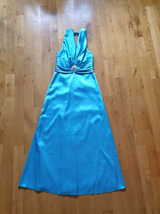 Długa niebieska elegancka sukienka na wesele rozmiar L