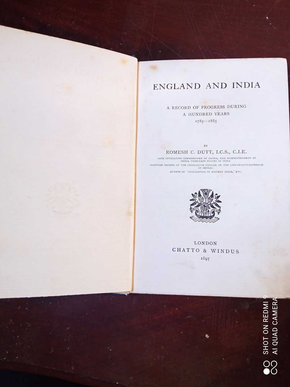 Livro vintage.R.C.Dutt"England.ana.India"1897