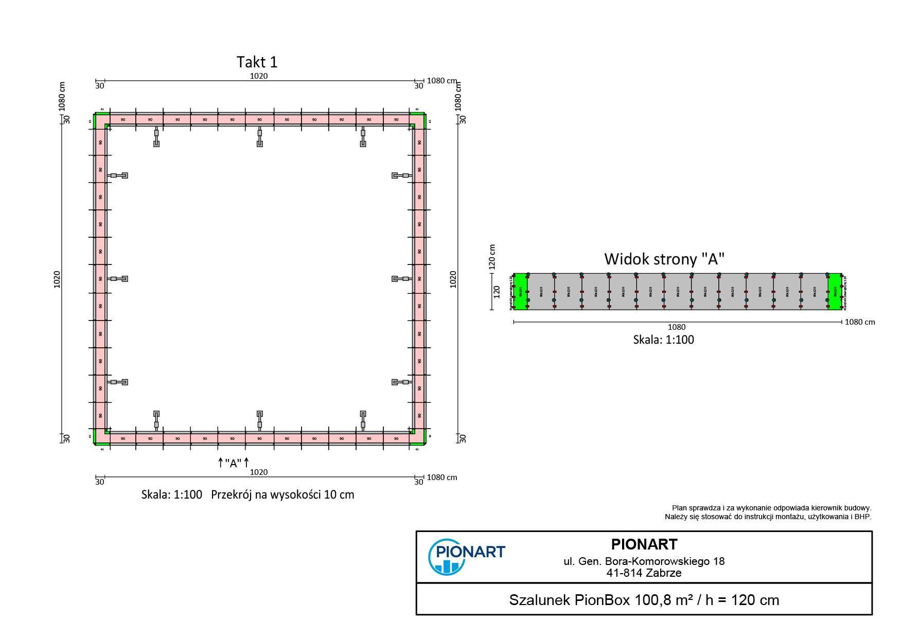 Szalunek ścienny PionBox 100,8 m2 / h=120 cm (kompatybilny z Tekko)