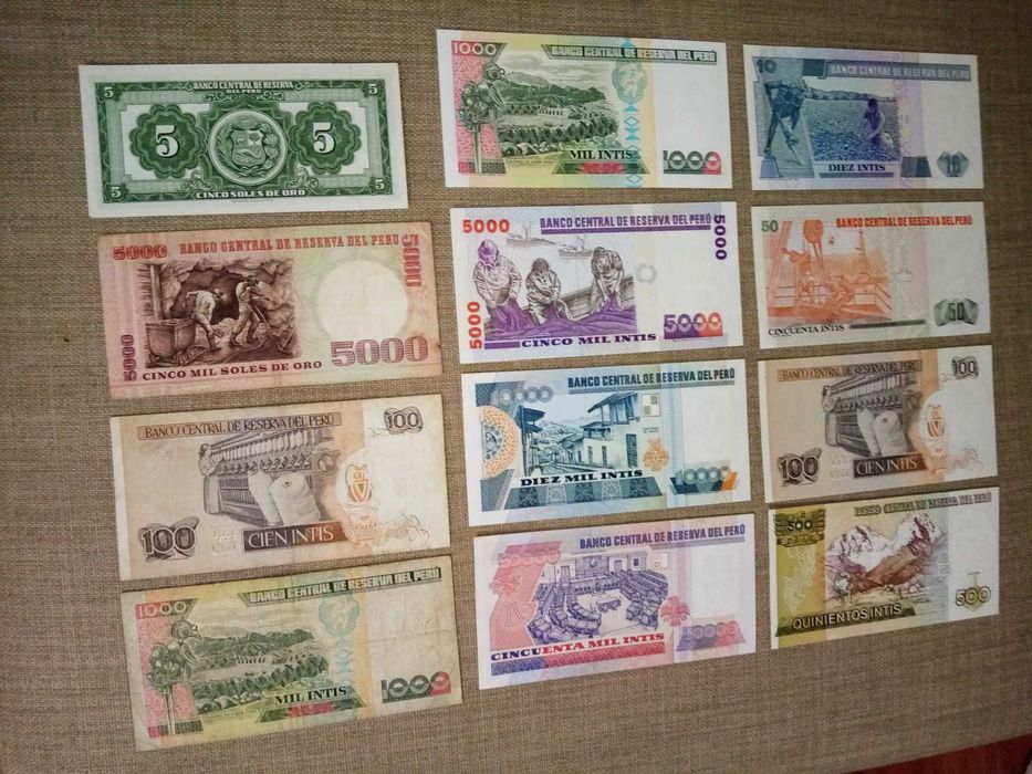 PERU 12 Notas 9 NÃO CIRCULADAS 8 da mesma Série 1 não, 3 em BEM CONSER