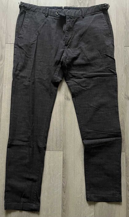 Brązowe materiałowe spodnie Massimo Dutti w lekką kratę rozmiar 185/94