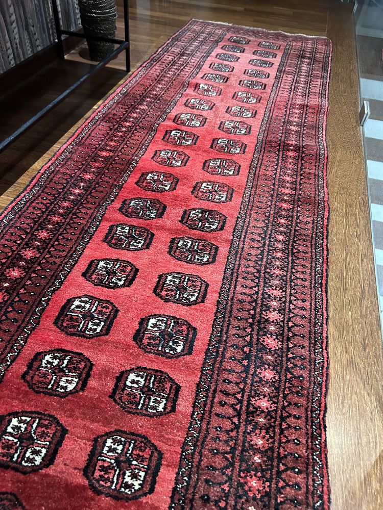 Tapete oriental bukhara em pura lã feito à mao,original, lavado.225x71