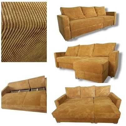 Sofa Glamour Kanapa Narożnik2w1 Kryształ funkcja spania pojemniki