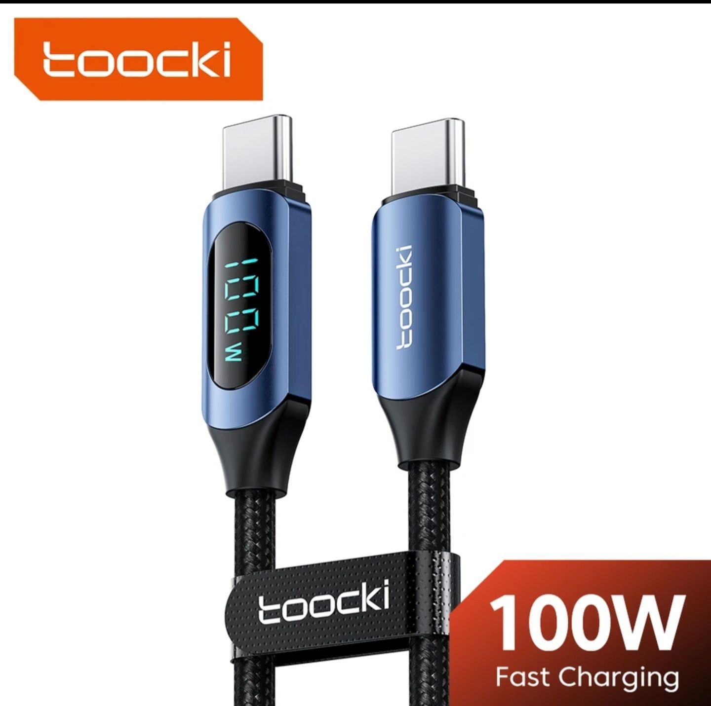 Kabel TOOCKI do telefonu B-C Type-C 100W PD QC MIERNIK LCD 1m