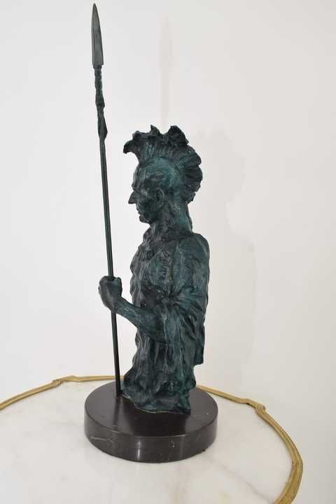 Indianin z Włócznią - Wojownik - Figura Rzeźba Z Brązu - Patyna