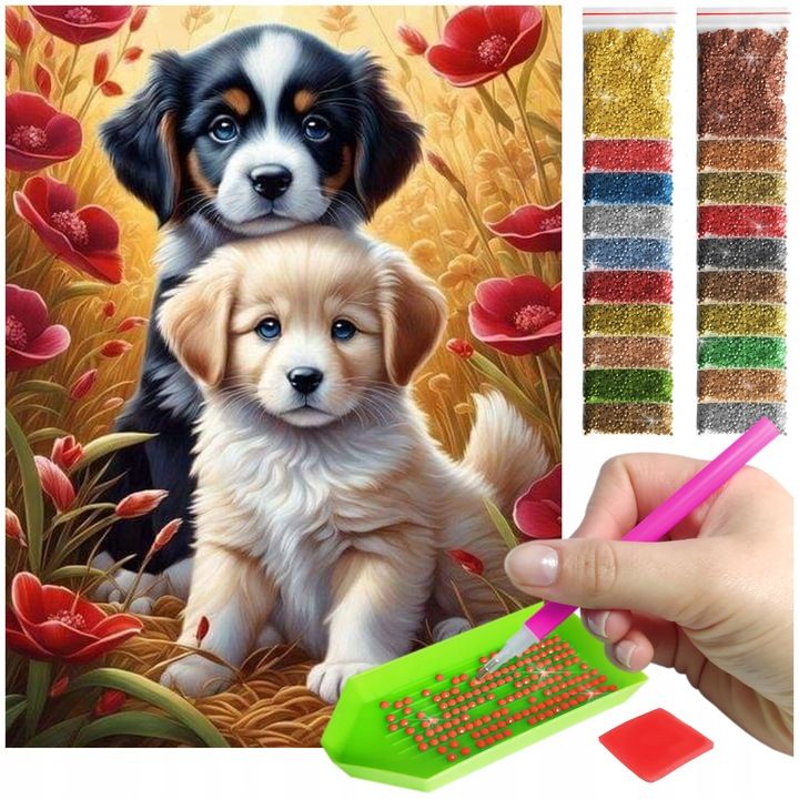 Haft Diamentowy Diamond Painting Mozaika Dla Dzieci 5d Pies Szczeniaki