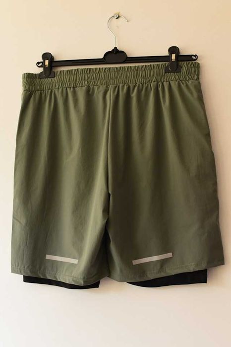 Spodenki sportowe podwójne szaro zielone M