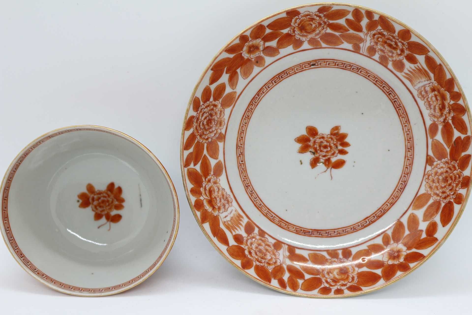 Taça Chá c Prato porcelana China Companhia das Índias Qianlong XVIII