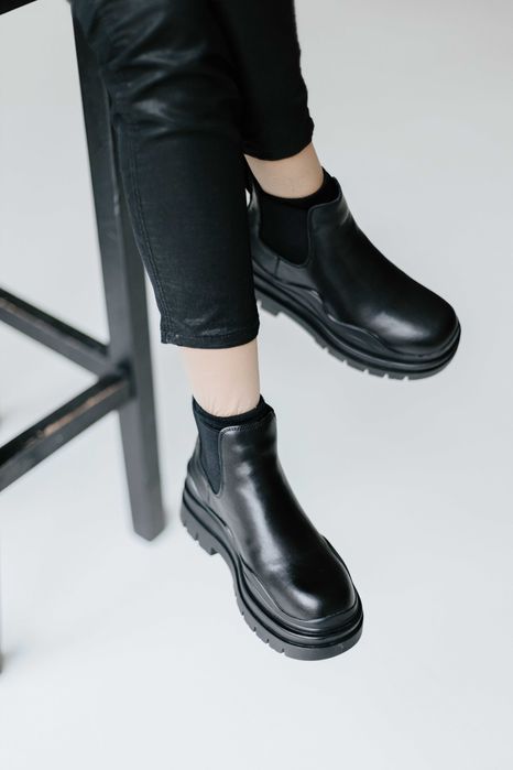Черевики|челсі зимові жіночі шкіряні чорні | (25.0-25.5см)