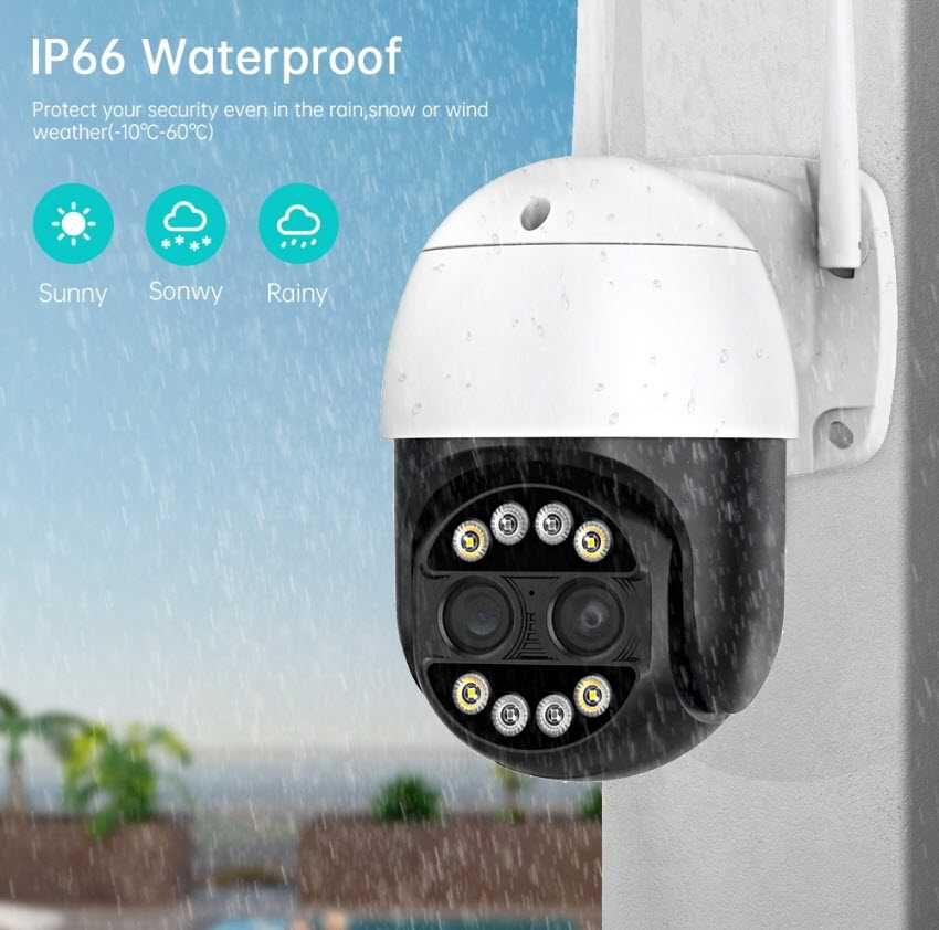 Поворотная IP WiFi камера 8MP две линзы 2.8mm+12mm 8XZOOM iCSee ONVIF