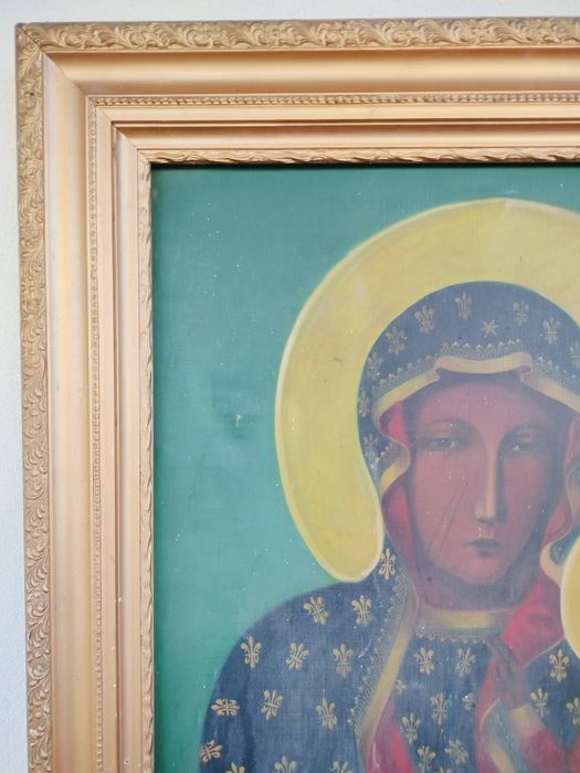 Stary duzy obraz olejny – Matka Boska Częstochowska