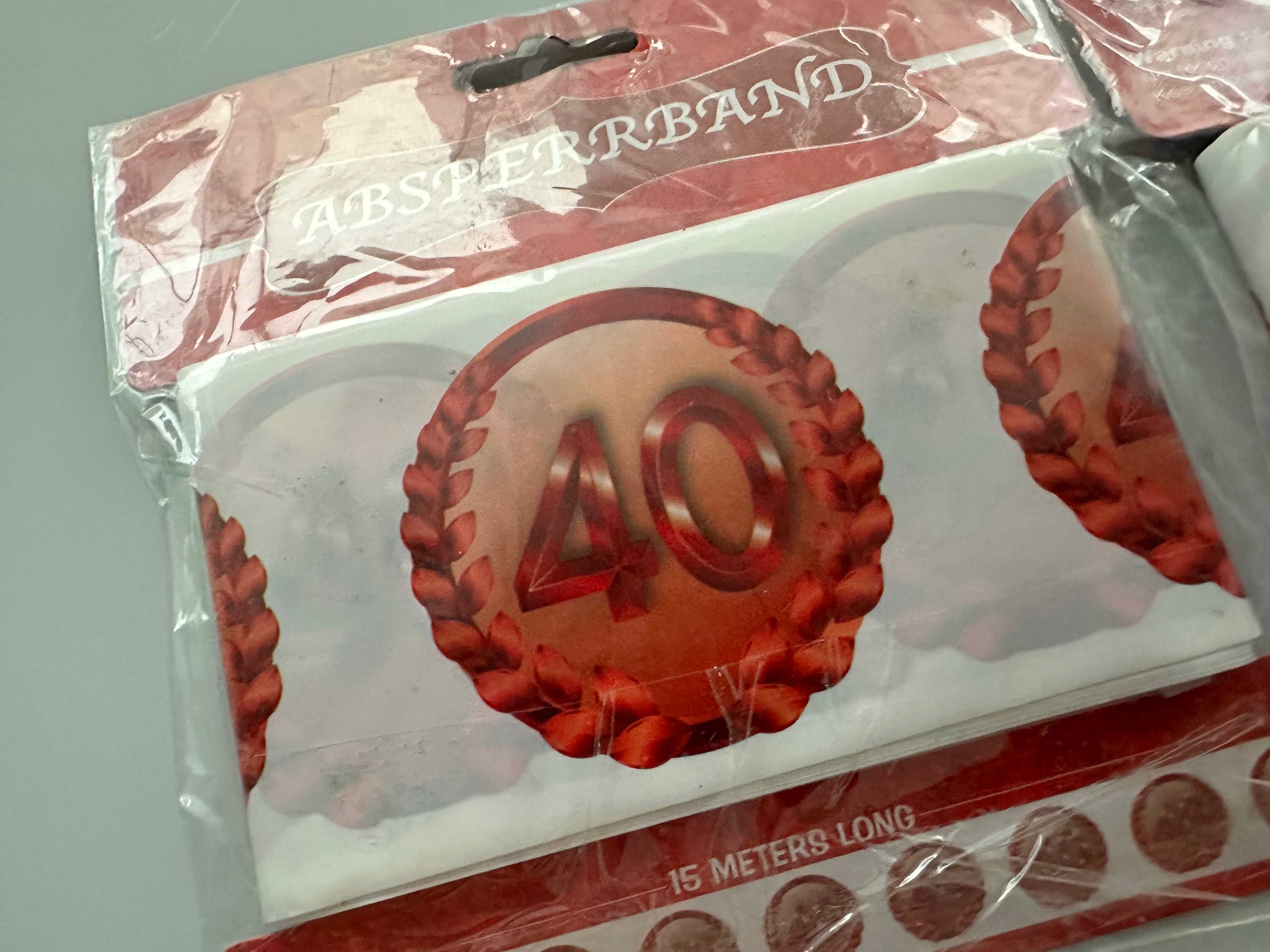 Taśma Na 40 Urodziny PRZYJĘCIE PARTY CZERWONA 2x 15m *nowe* 2 sztuki