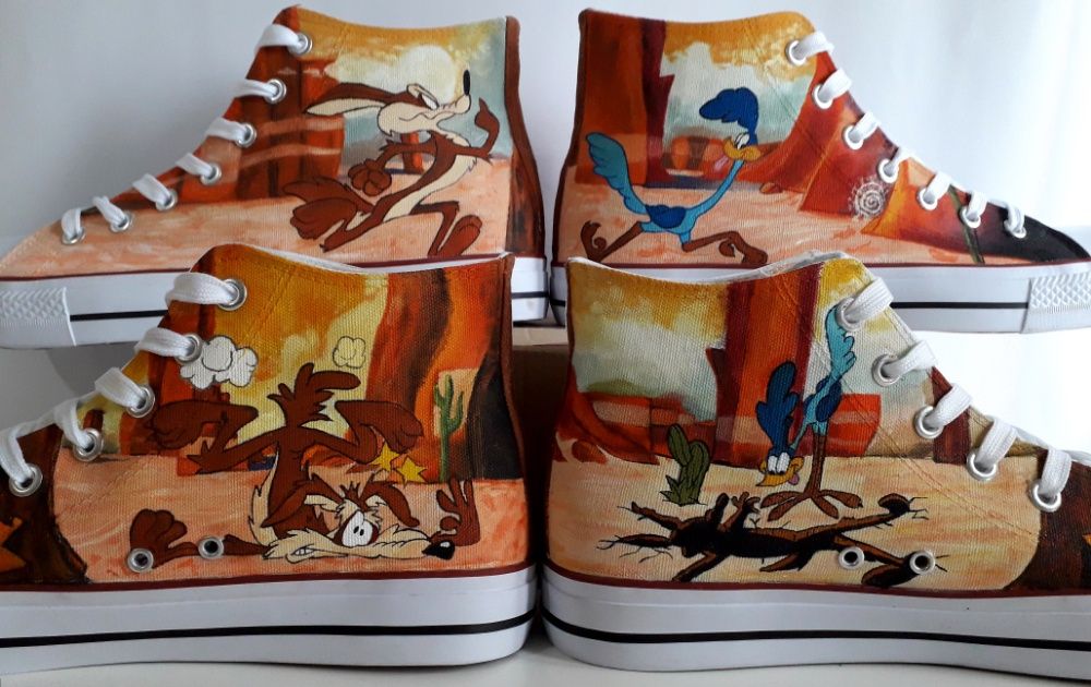 Trampki wysokie białe 38 LOONEY TUNES ręcznie malowane converse