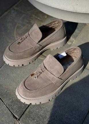 Зимние лоферы натуральная замша