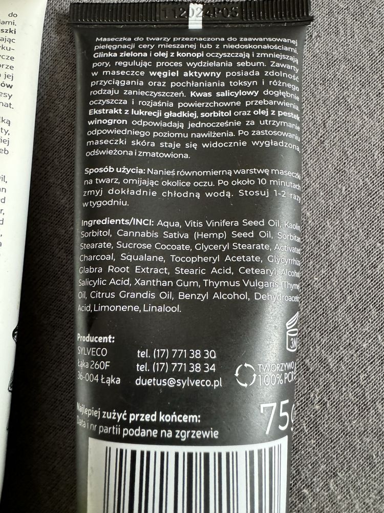 Duetus Sylveco maska maseczka i peeling kwas salicylowy węgiel oczyść