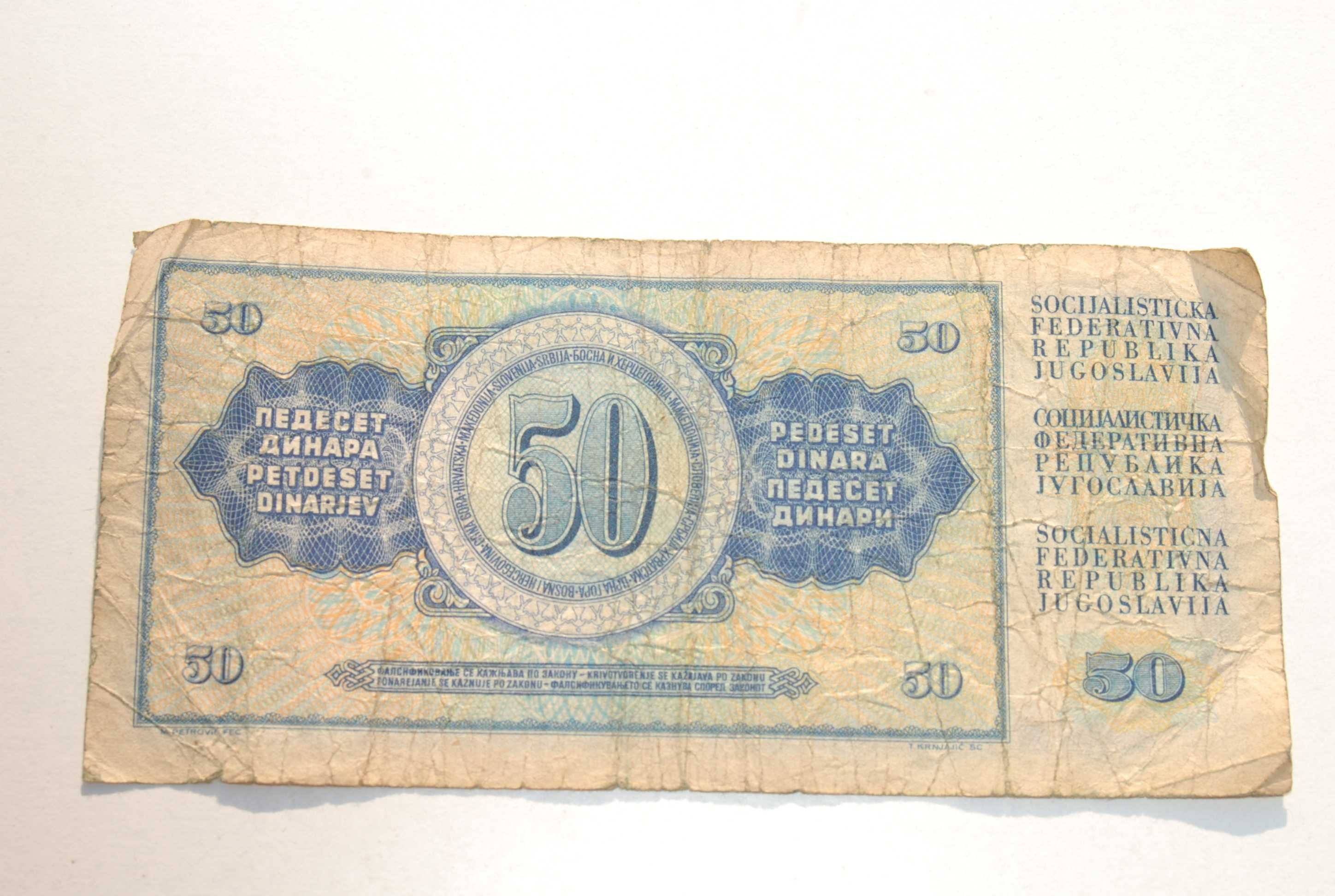 Stary banknot 50 Dinarów Dinara Jugosławia 1968