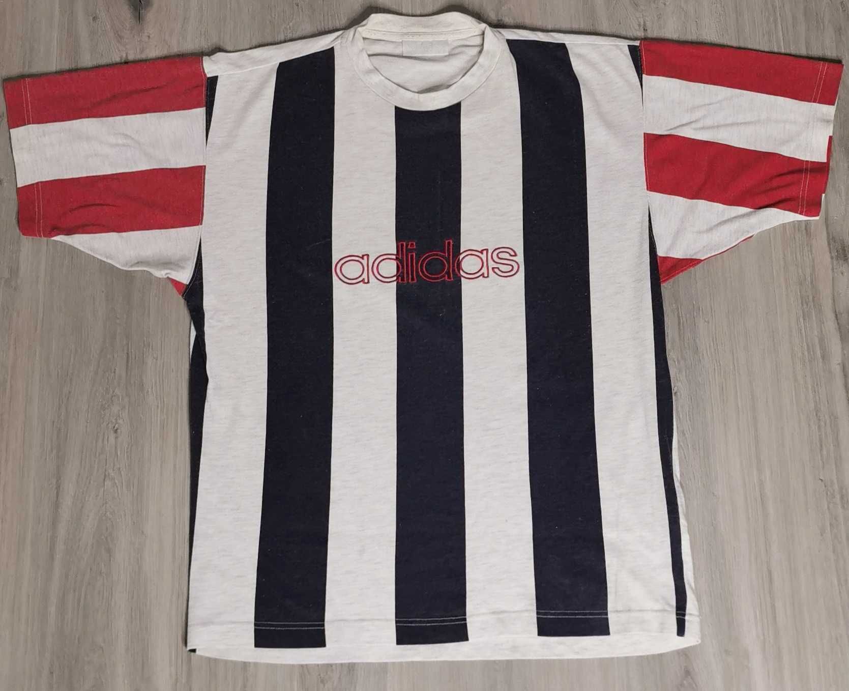 T-shirt Adidas vintage w paski lata 90s rozmiar M