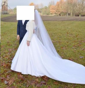Suknia ślubna biała 36 rękaw ¾ mikado