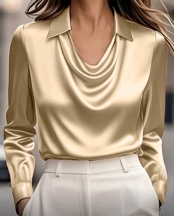 Elegante lindíssimo nova camisa de  Cetim  côr suave  nova