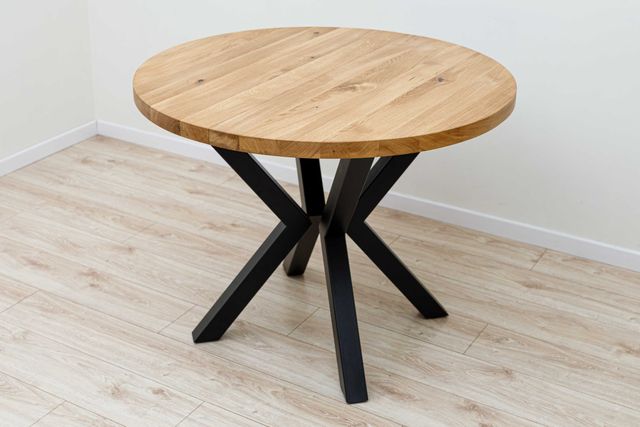 Stół okrągły rozkładany lite - drewno - loft - metalowe nogi
