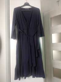Asymetryczna ganatowa sukienka midi kopertowy dekold