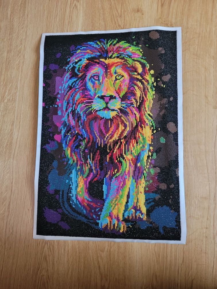Obraz 40x60 lew haft diamentowy