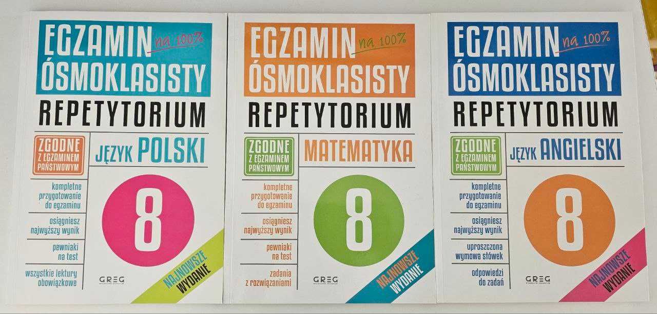 Zestaw trzech repetytoriów do egzaminu ósmoklasisty