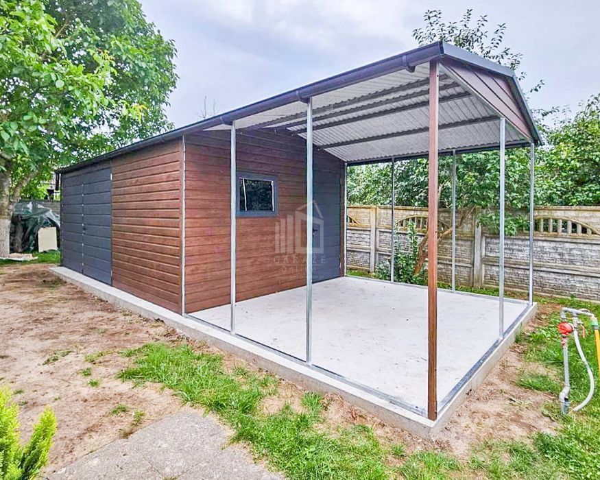 Garaż Blaszany 6X4 + Wiata 3X4 Brama Dwuskrzydłowa  Drzwi Rynny Id661
