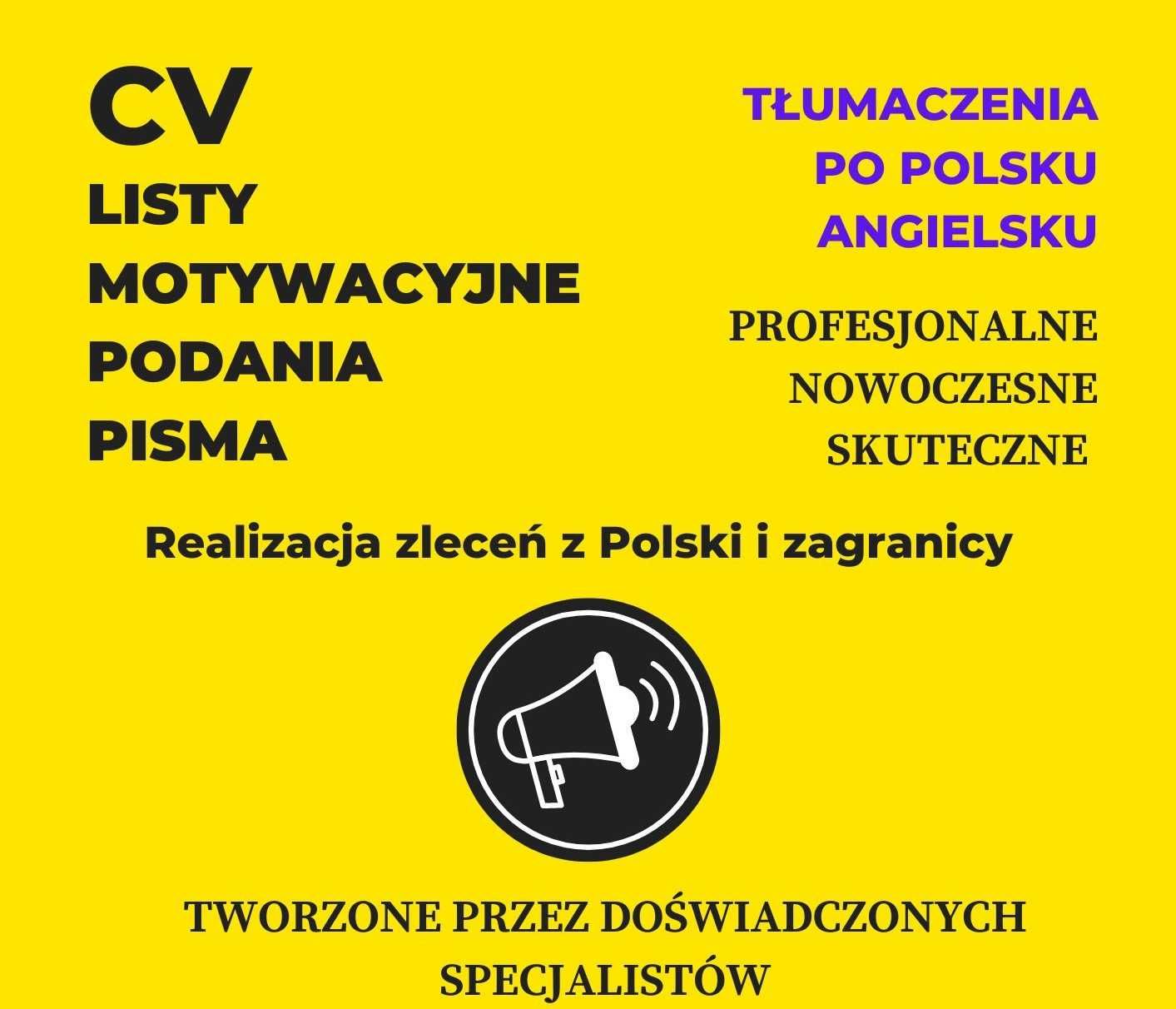 Profesjonalne CV/Listy Motywacyjne Pisma Tłumaczenia [PL/ANG] Expres