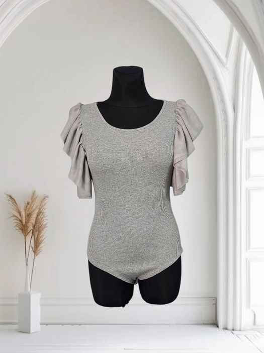 Body damskie z tiulem, szare, bluzka damska prążek