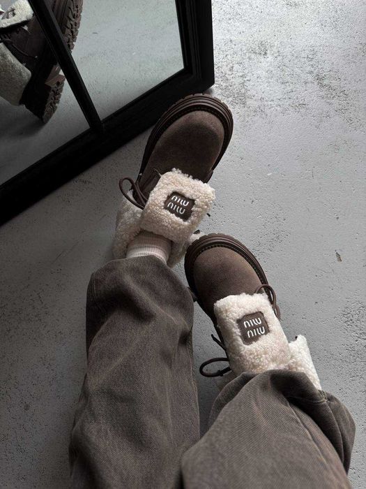 Черевики Miu Miu Boots Khaki Brown / Черевики Міу Міу Бутс коричневі