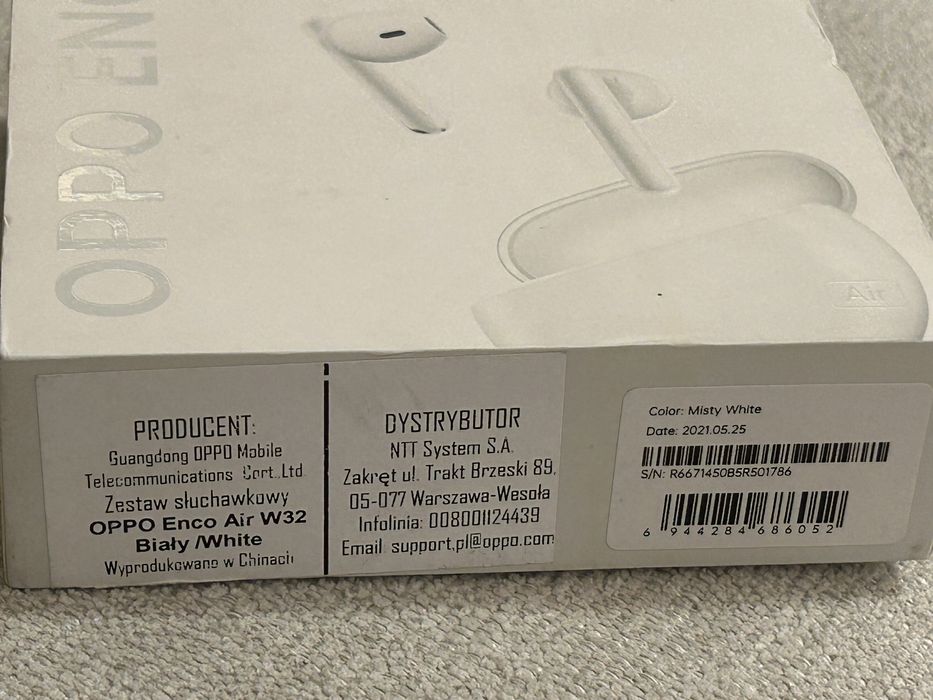 NOWE Słuchawki douszne OPPO Enco Air W32 Biały