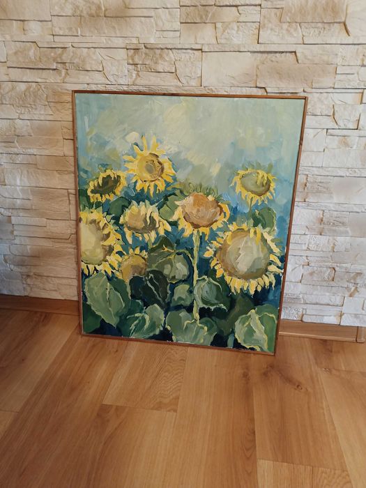 Obraz "Słoneczniki" malowany ręcznie na płótnie. 63 x72