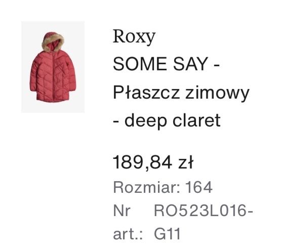 Kurtka plaszcz ROXY Zara dziewczynka 152-164