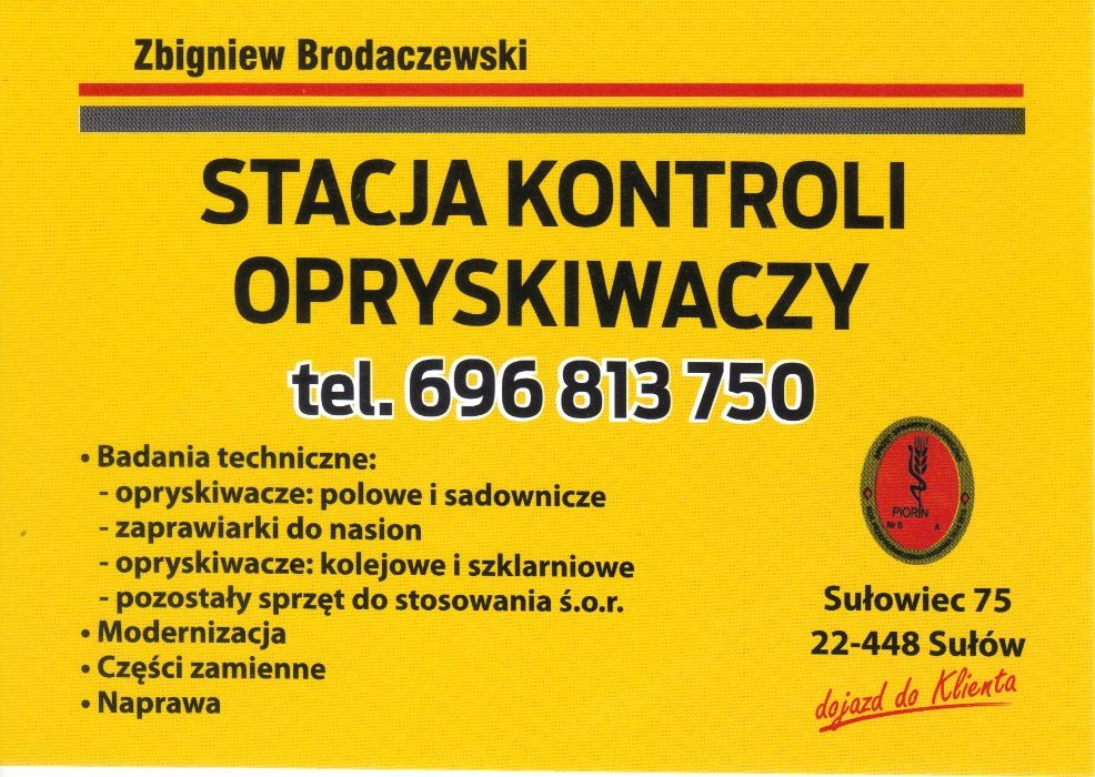 Stacja Kontroli Opryskiwaczy Atesty Atestacja Opryskiwaczy