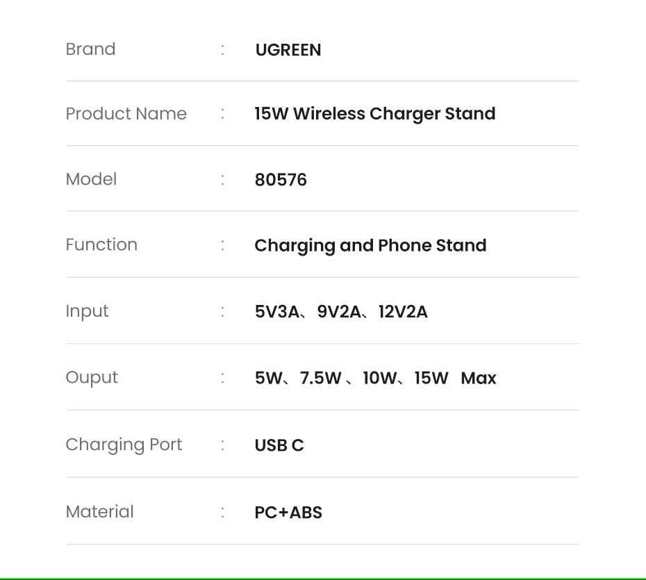Ugreen QI Wireless Stand 15 W CD221 - беспроводное зарядное устройство