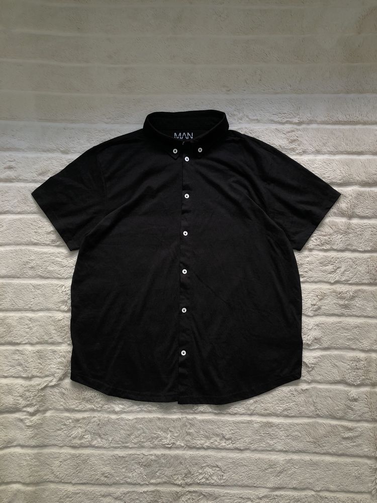 ZARA (L/XL) Man Basic Black мужская поло рубашка черная короткий рукав