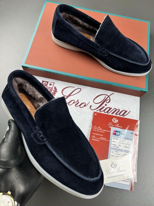 Лофери Loro Piana чоловічі утеплені лофери лоро піана сині утеплені