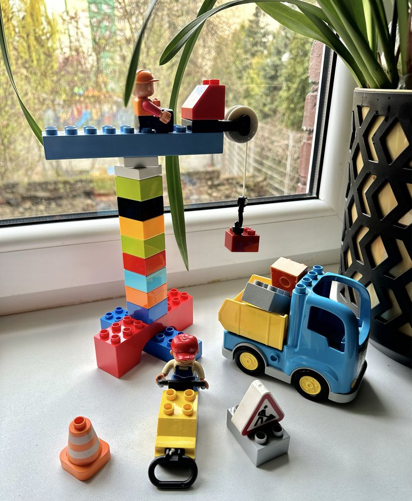 Klocki Lego duplo Budowa dźwig ubijarka wywrotka budowlane