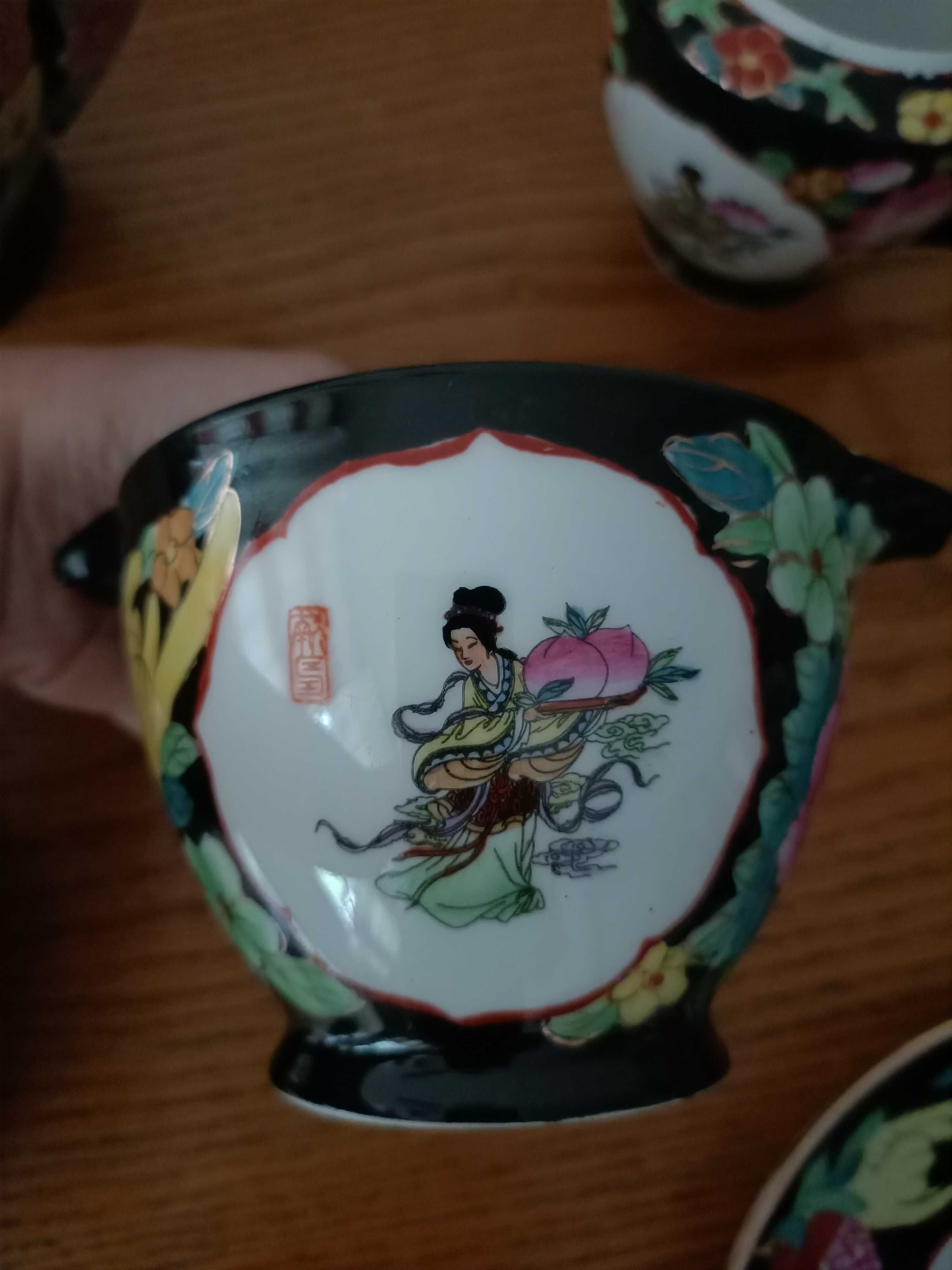 porcelanowy zestaw do herbaty kawy retro vintage chiński lata 80 90