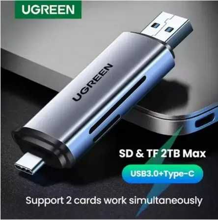Кардрiдер UGREEN 2в1 CM185 USB-C/USB-A Card Reader SD / MicroSD card