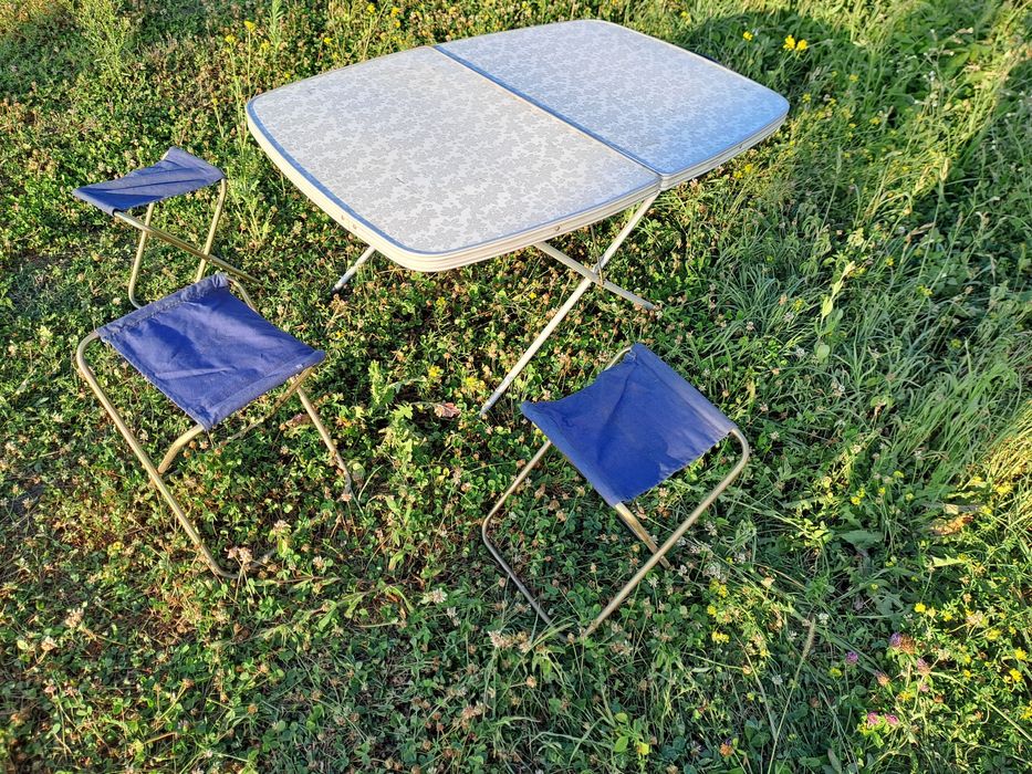 Składany stolik turystyczny (walizka) + 3 krzesełka -aluminiowy
