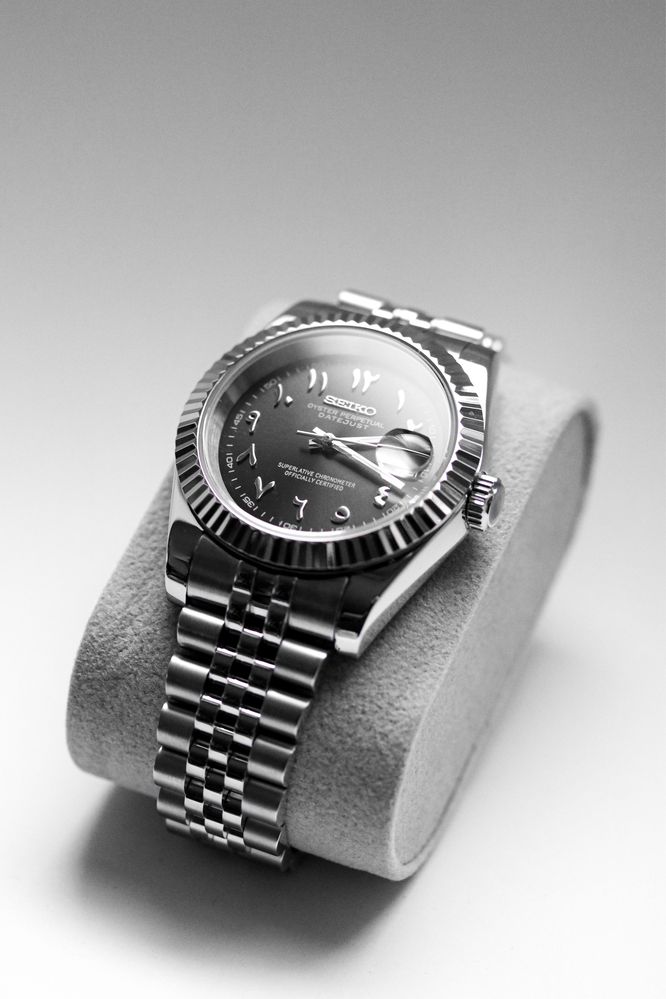 Zegarek Custom Seiko Mod Arabic Czarny Datejust